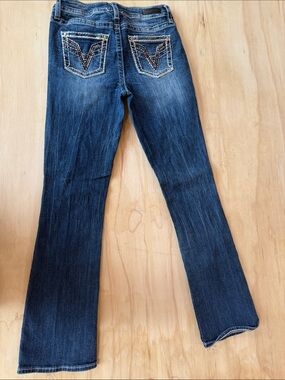 Vigoss Dark Blue Flare Jeans with Embroidered Back Pockets